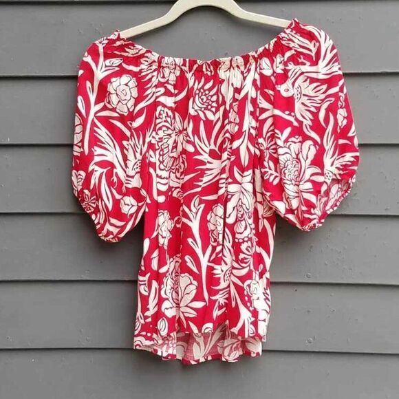 NWT Knox Rose Red White Off the Shoulder Tropical Print Top Size XS - Picture 4 of 11